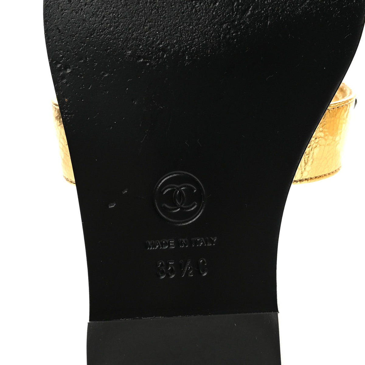 Chanel Crackled Laminated Calfskin CC Cut Out Women's Mules Gold