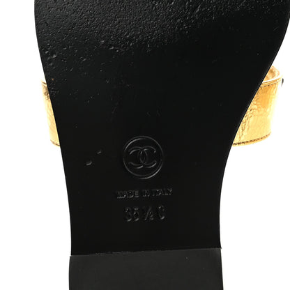 Chanel Crackled Laminated Calfskin CC Cut Out Women's Mules Gold