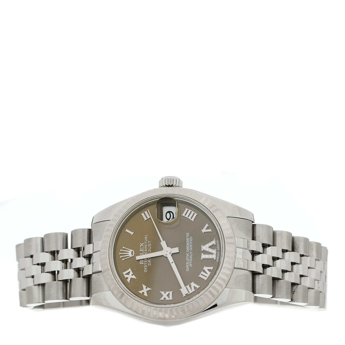 Rolex Stainless Steel 18K White Gold Diamond 31mm Oyster Perpetual Datejust Watch Dark Grey Roman 178274