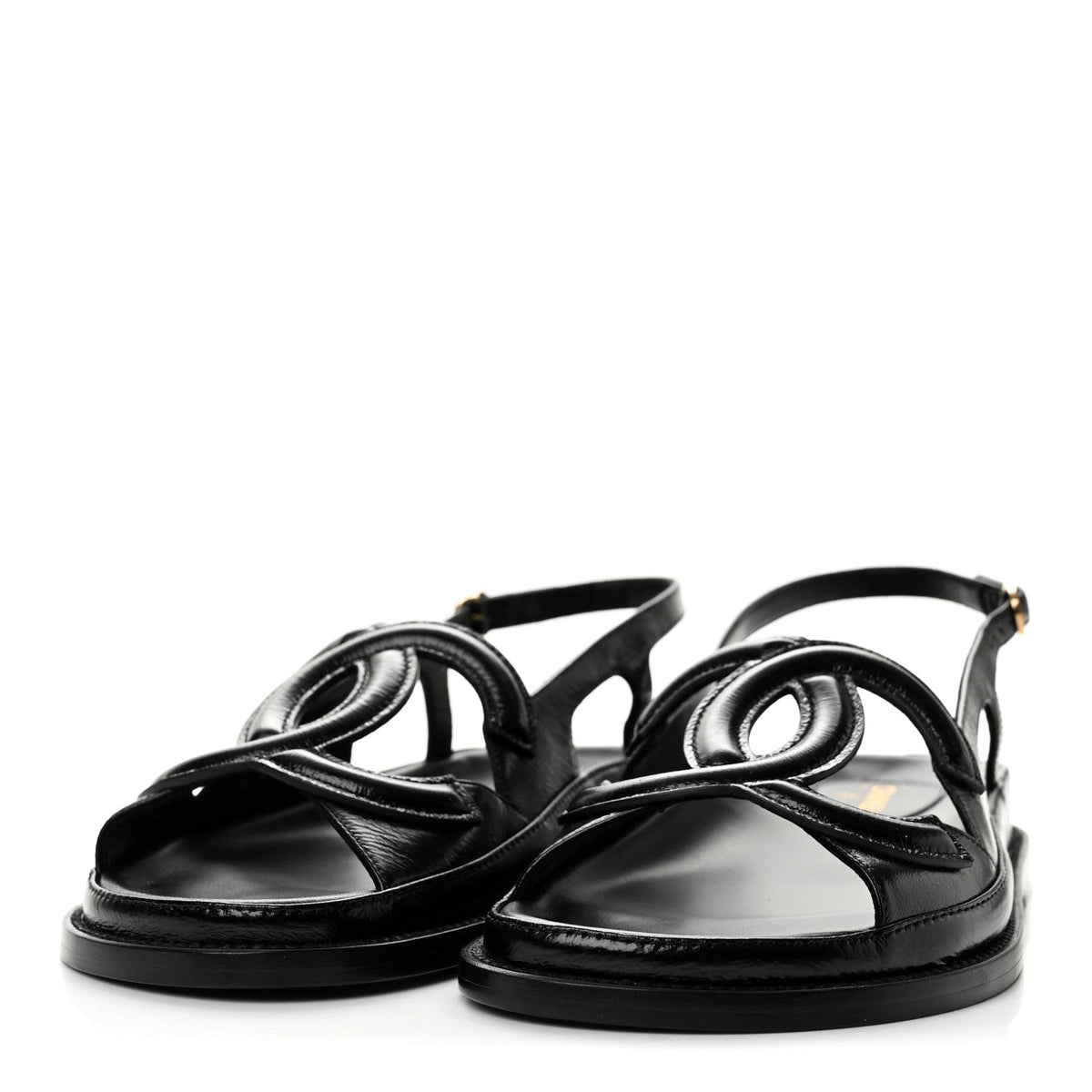 Chanel Crumpled Shiny Lambskin Women's CC Cut Out Dad Sandals 39 Black