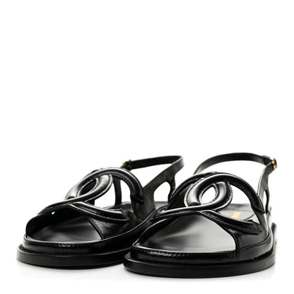 Chanel Crumpled Shiny Lambskin Women's CC Cut Out Dad Sandals 39 Black