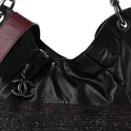 Chanel Calfskin Tweed Coco Pleats Hobo Bag Black Burgundy