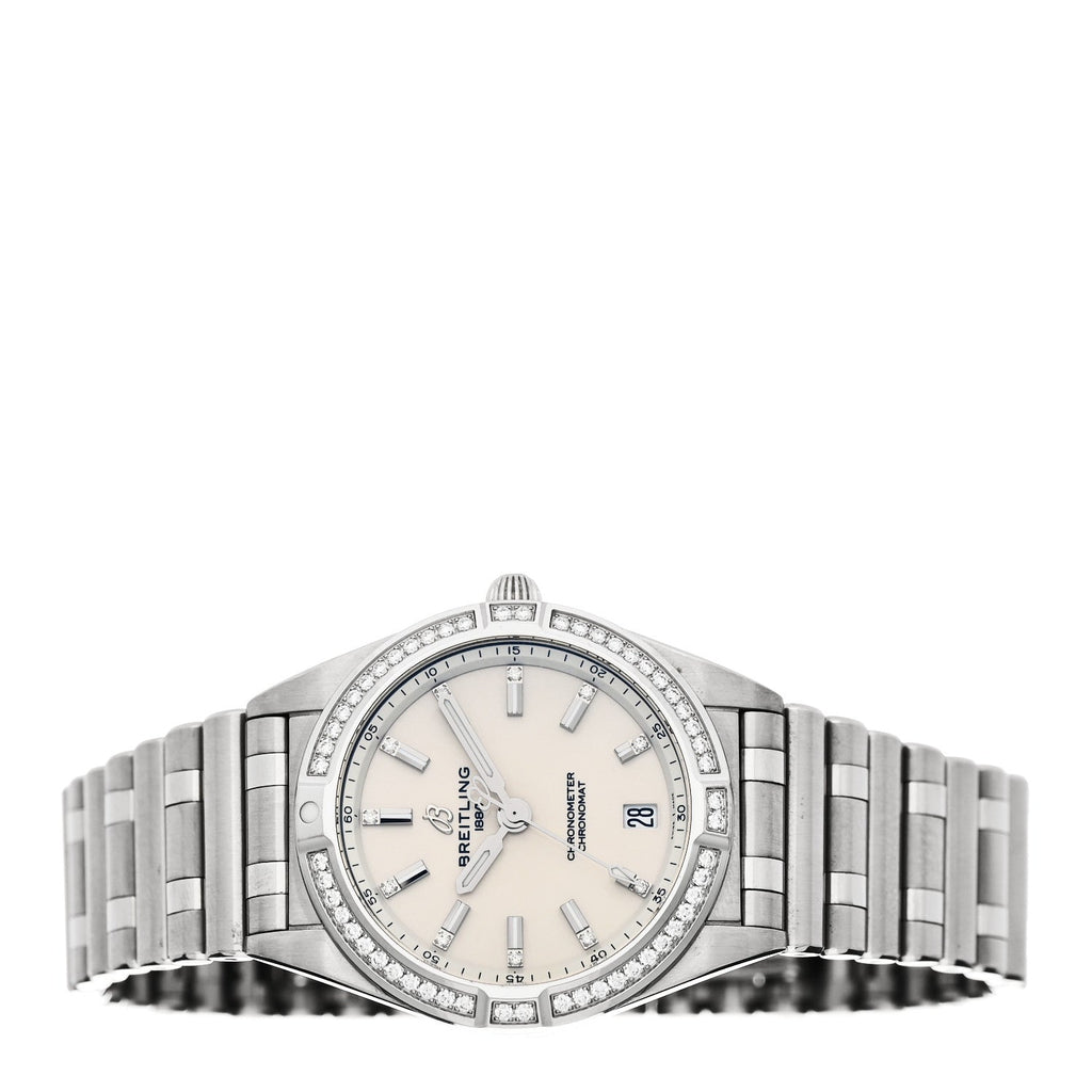 Breitling Stainless Steel Diamond 32mm Chronomat Quartz Watch Silver A77310