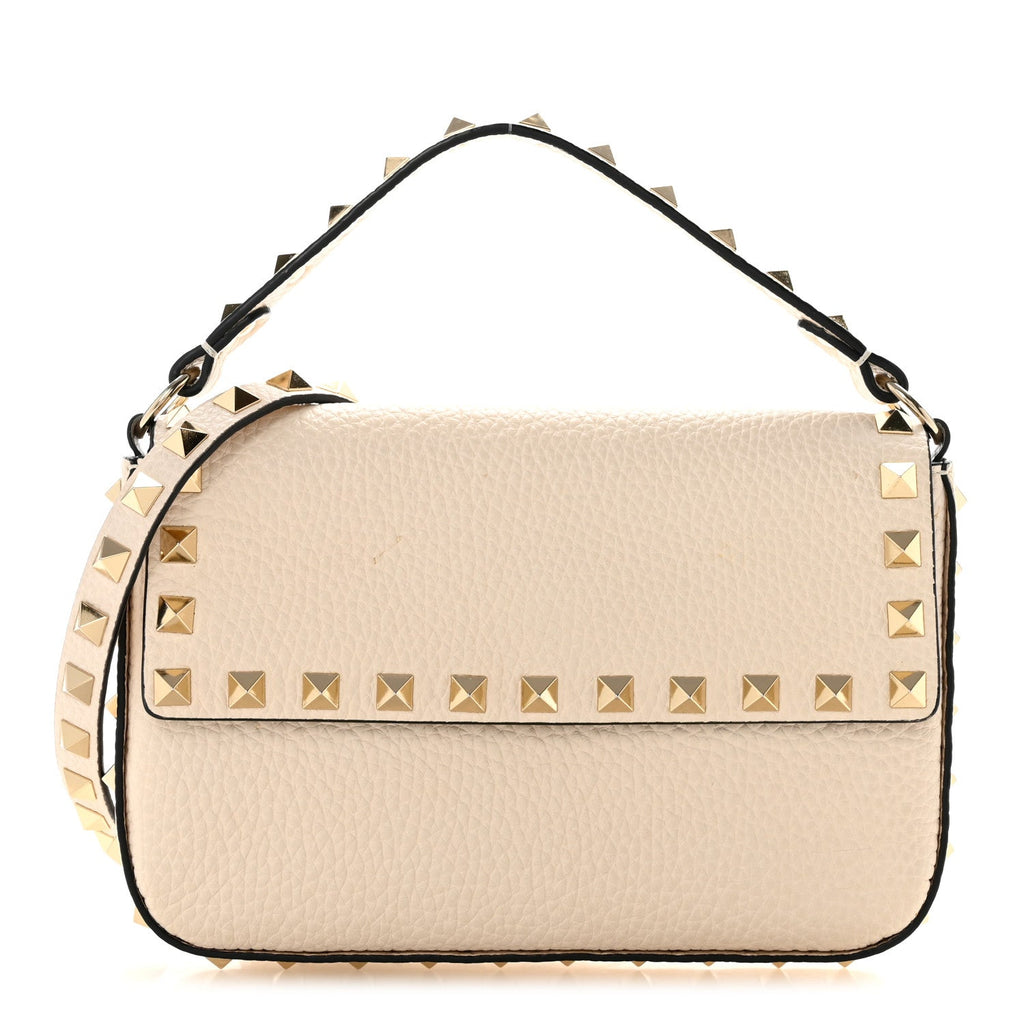Valentino Garavani Grainy Calfskin Rockstud Crossbody Pouch Light Ivory