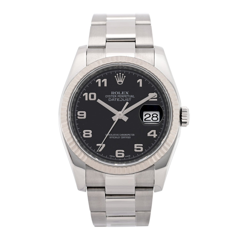 Rolex Stainless Steel 18K White Gold 36mm Datejust Watch Black 116234