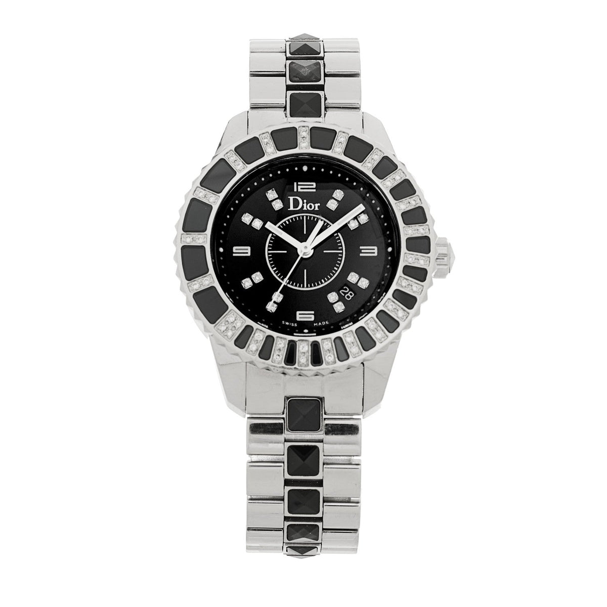 Christian Dior Stainless Steel Diamond Sapphire 33mm Christal Watch Black
