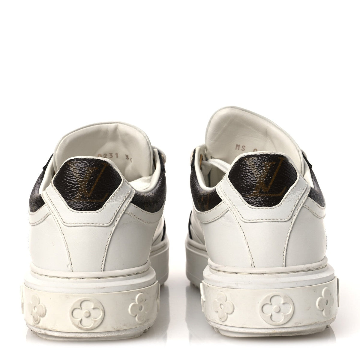 Louis Vuitton Calfskin Women's Embossed Monogram Time Out Sneakers 36 White