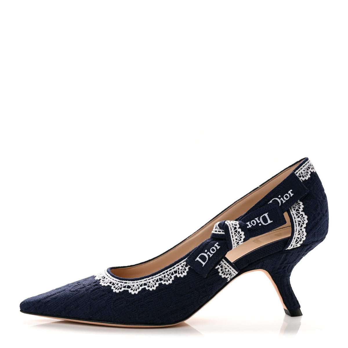 Christian Dior Embroidered Cotton Women's J'adior Slingback Pumps 39 Blue Ecru