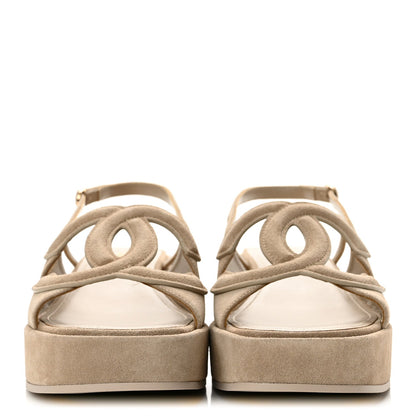 Chanel Suede Calfskin Platform CC Women's Sandals