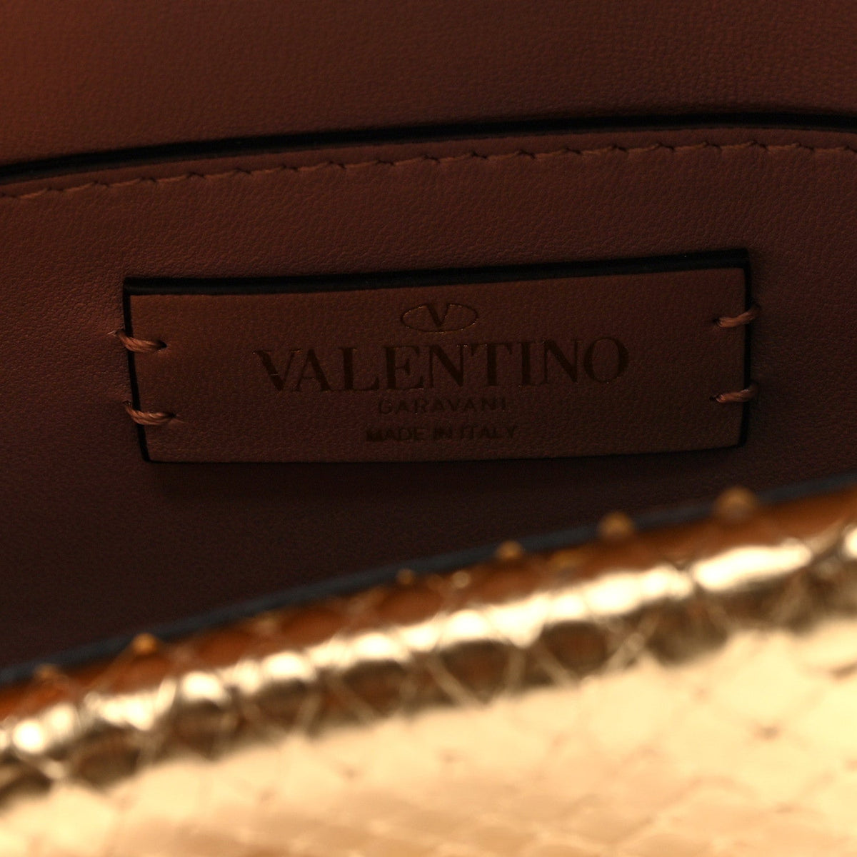 Valentino Garavani Metallic Snakeskin Vlogo Mini Shoulder Bag Gold