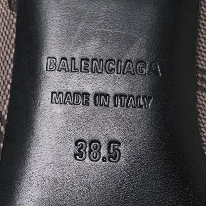 Balenciaga Monogram Canvas Women's Square Knife 80mm Mules 38.5 Dark Mink Grey Dark Brown