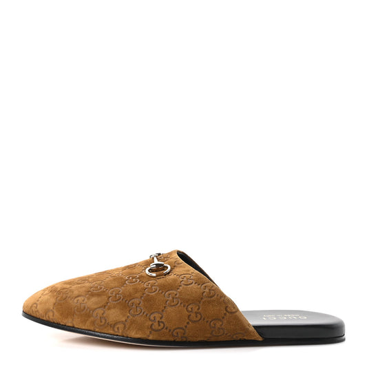 Gucci Suede Cachemire Monogram Men's Princetown Slippers 10 Pepper Brown