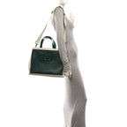 Valentino Garavani Canvas Calfskin VLogo Tote Natural Green