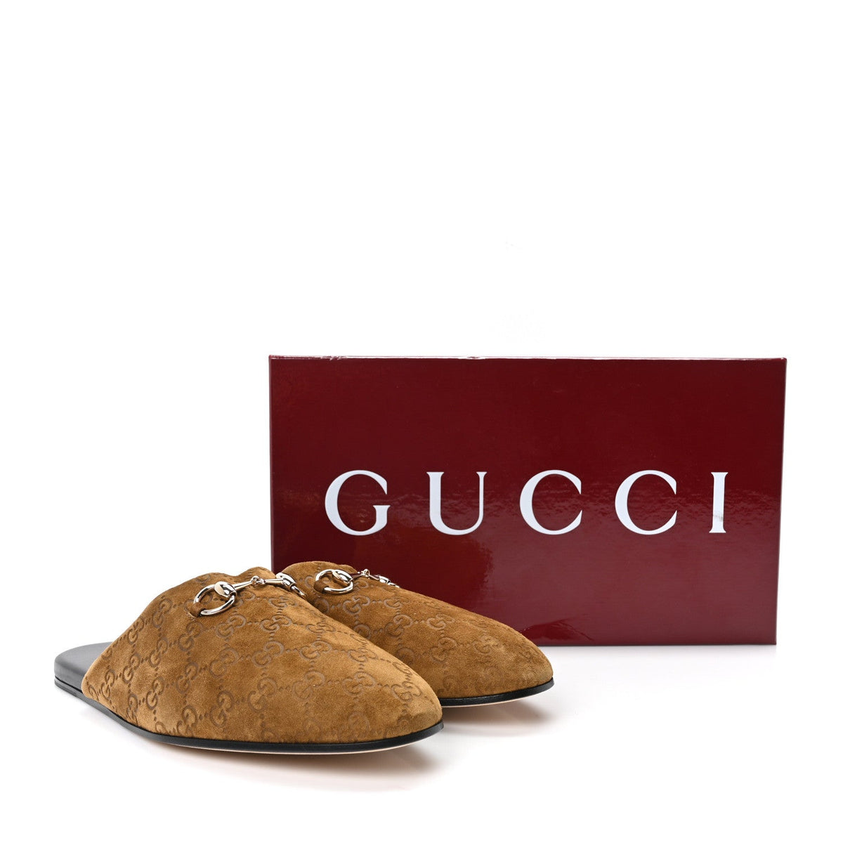 Gucci Suede Cachemire Men's Monogram Princetown Slippers 10 Pepper Brown