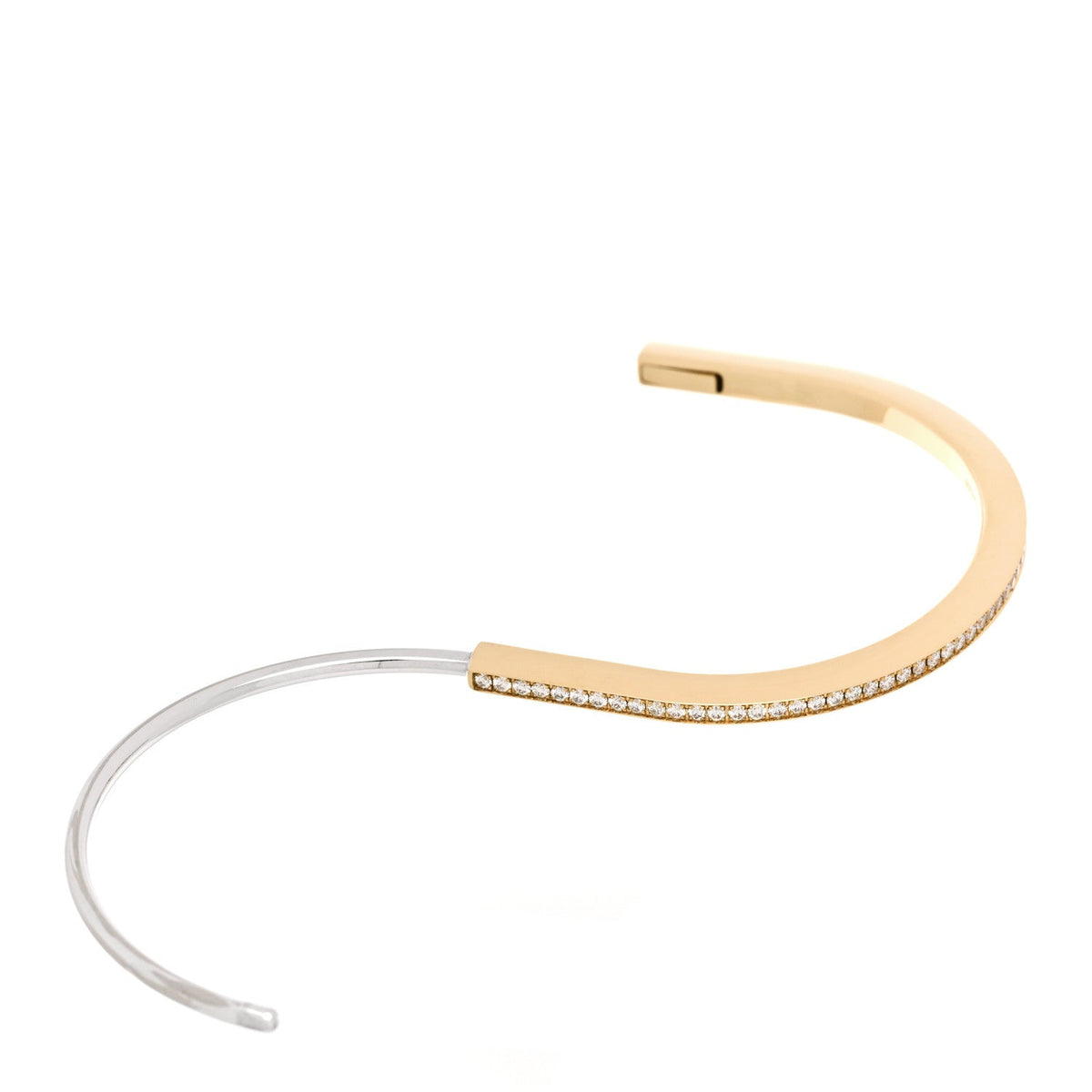 18K Yellow White Gold Diamond Narrow Tiffany Lock Half Pave Bangle Bracelet