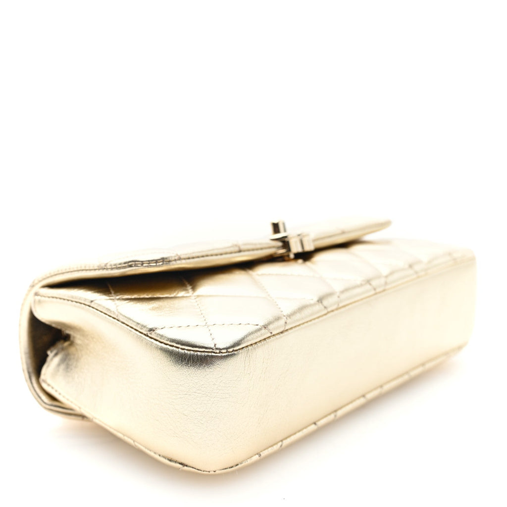 Chanel Metallic Lambskin Quilted Flap Phone Holder With Chain Gold