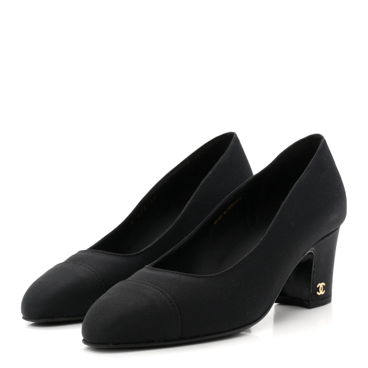 Chanel Grosgrain Women's Cap Toe CC Uniform Pumps 35 Black