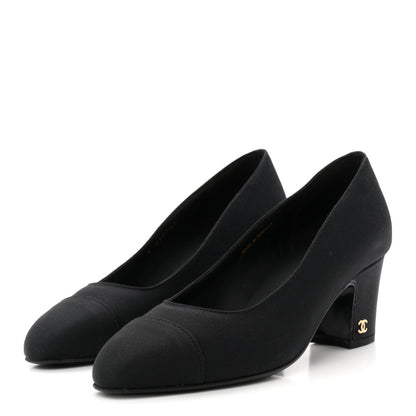 Chanel Grosgrain Women's Cap Toe CC Uniform Pumps 35 Black