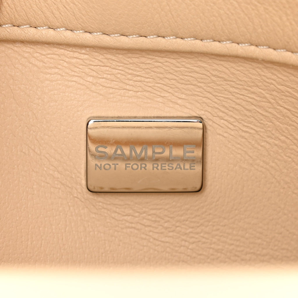 Chanel Lambskin Quilted Metal Enamel Top Handle Flap Beige
