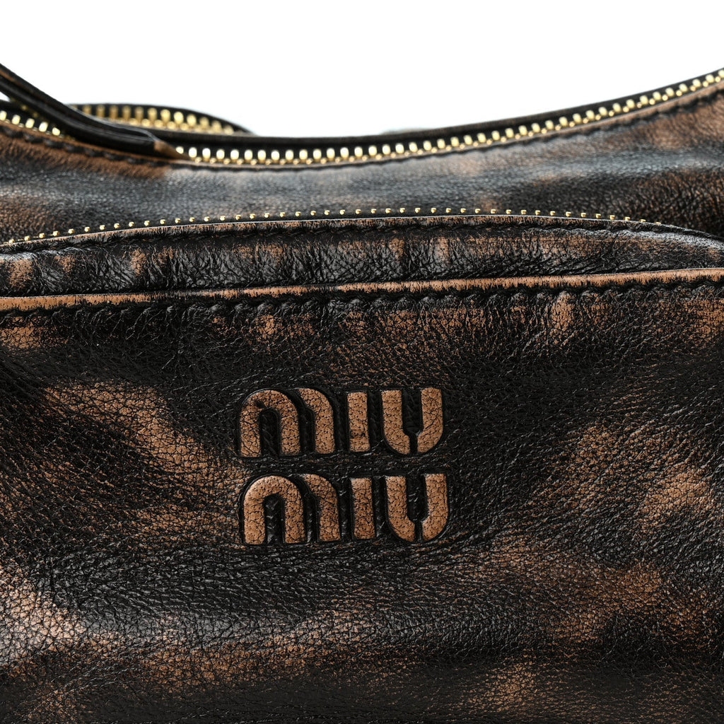 Miu Miu Distressed Nappa Pocket Bag Sand Coffee