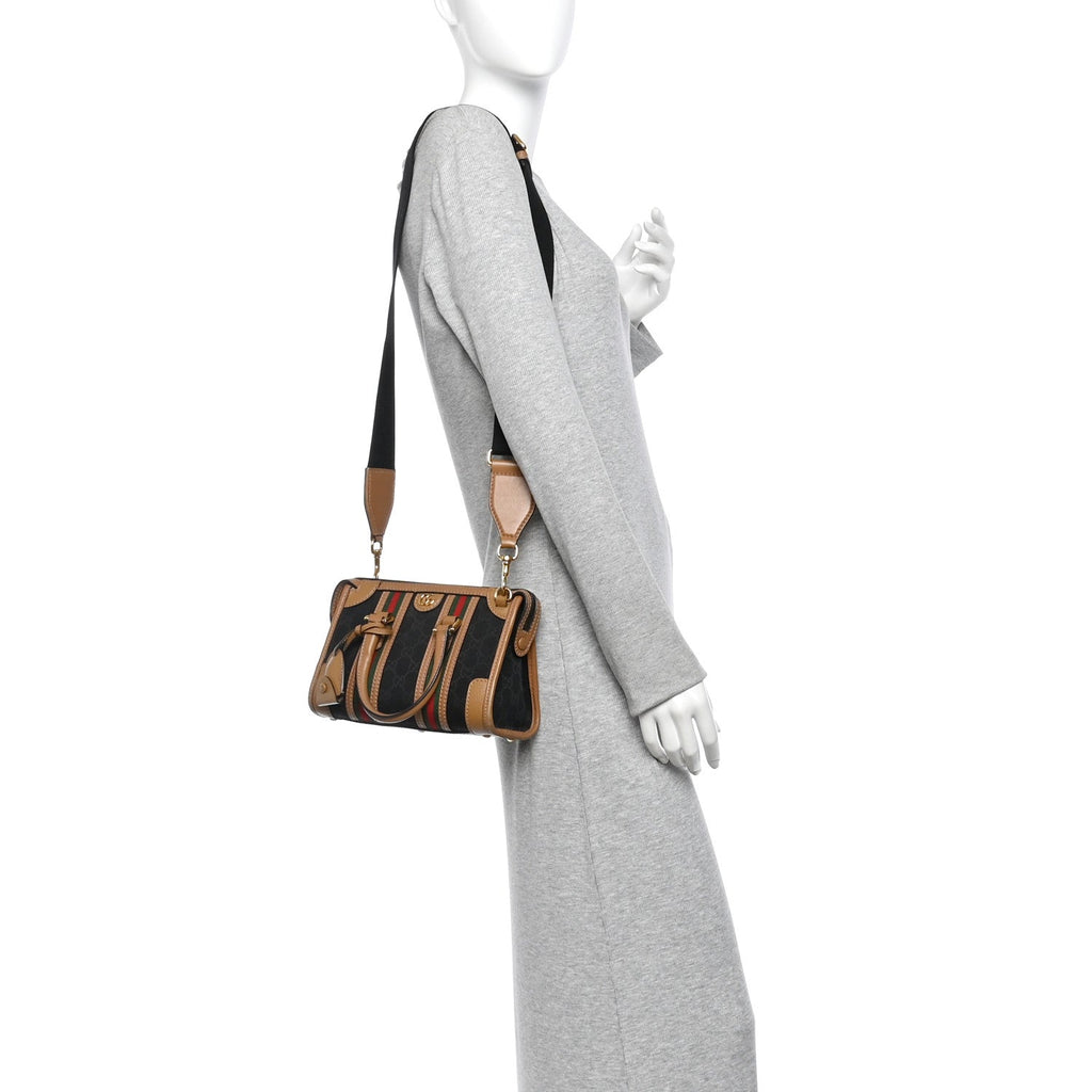 Gucci Monogram Dollar Calfskin Web Mini Bauletto Duffle Bag Black