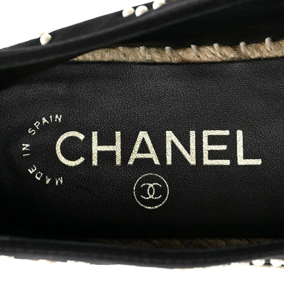 Chanel Neoprene Patent Calfskin Women's Pearl CC Espadrilles 35 Black White