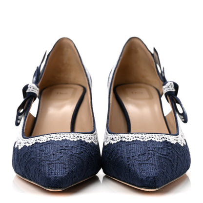 Christian Dior Embroidered Cotton Lace Women's J'adior Pumps 39 Blue Ecru