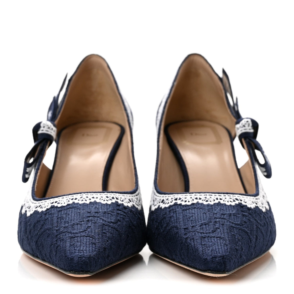 Christian Dior Embroidered Cotton Women's J'adior Slingback Pumps 39 Blue Ecru