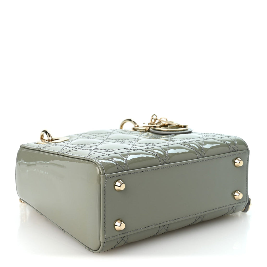 Christian Dior Patent Cannage Mini Lady Dior Grey Stone