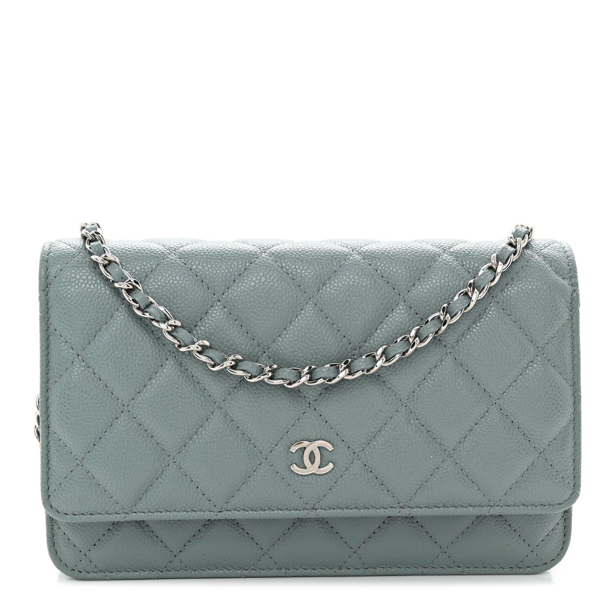 Quilted Caviar Wallet Bag - Light Blue