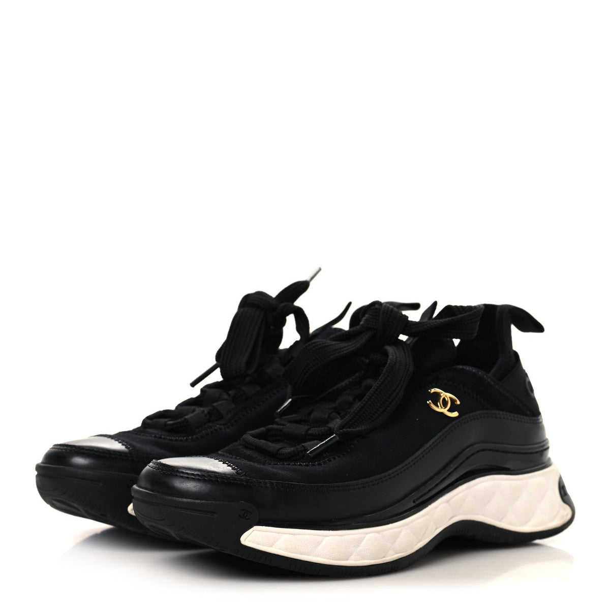 Chanel Velvet Calfskin Mixed Fibers Women's CC Sneakers 36 Black