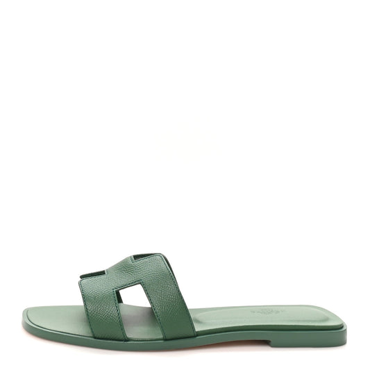 Hermes Epsom Calfskin Women's Oran Sandals Vert Lierre