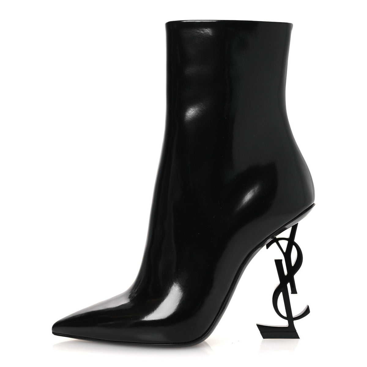Saint Laurent Glazed Calfskin Women's Opyum Ankle Boots 36 Black