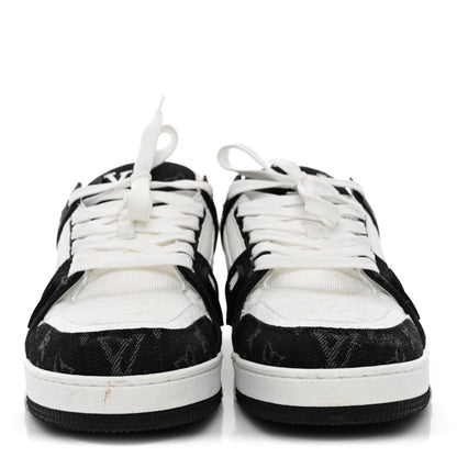 Louis Vuitton Calfskin Denim Men's LV Trainer Sneakers 10 Black