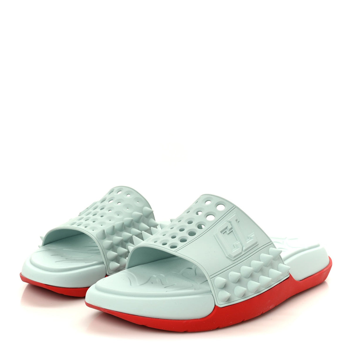 Christian Louboutin Rubber Men's Take It Easy Flat Slide Sandals 46 Iceberg