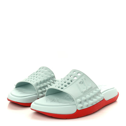 Christian Louboutin Rubber Men's Take It Easy Flat Slide Sandals 46 Iceberg