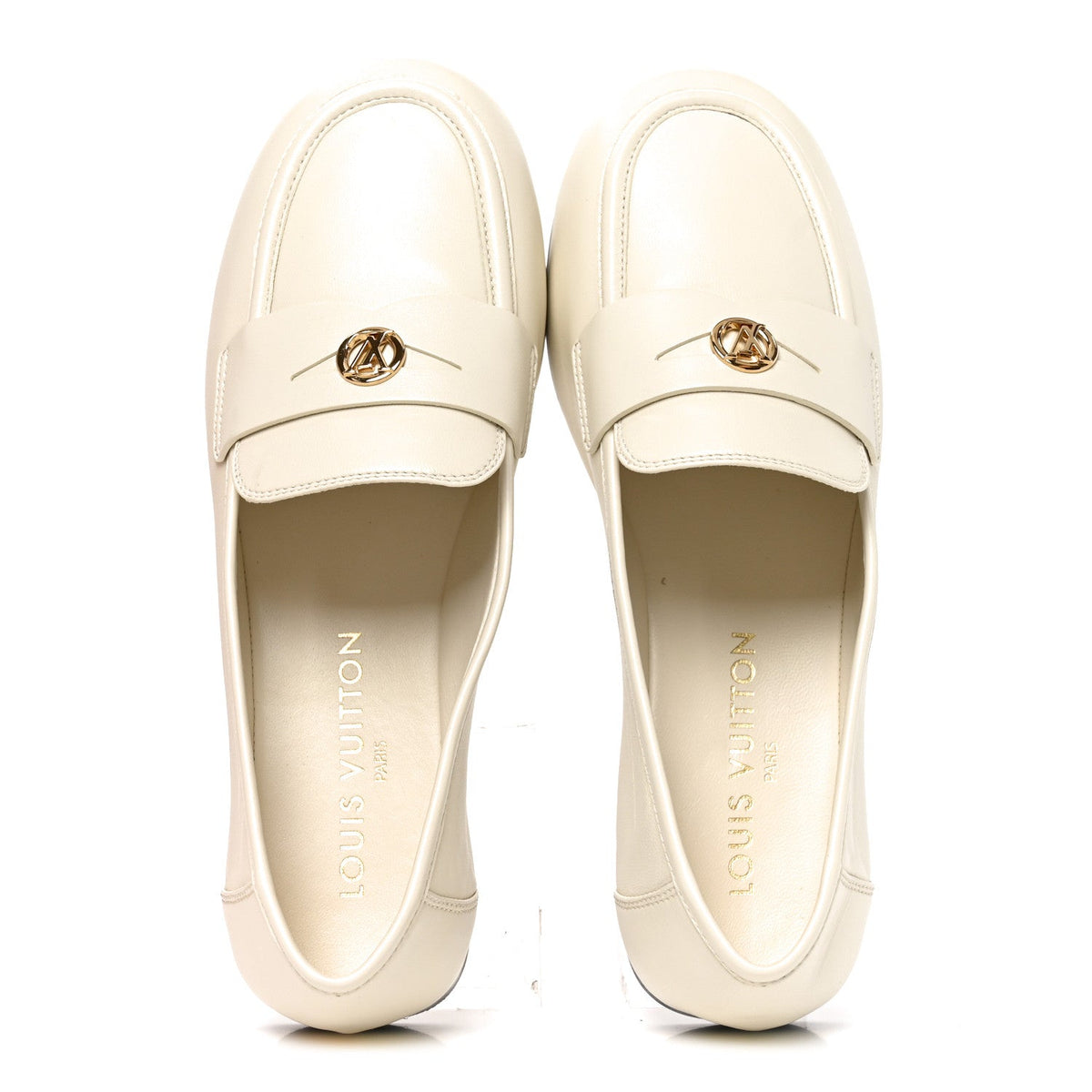 Louis Vuitton Lambskin Women's Soho Flat Loafers 40 Ecru White