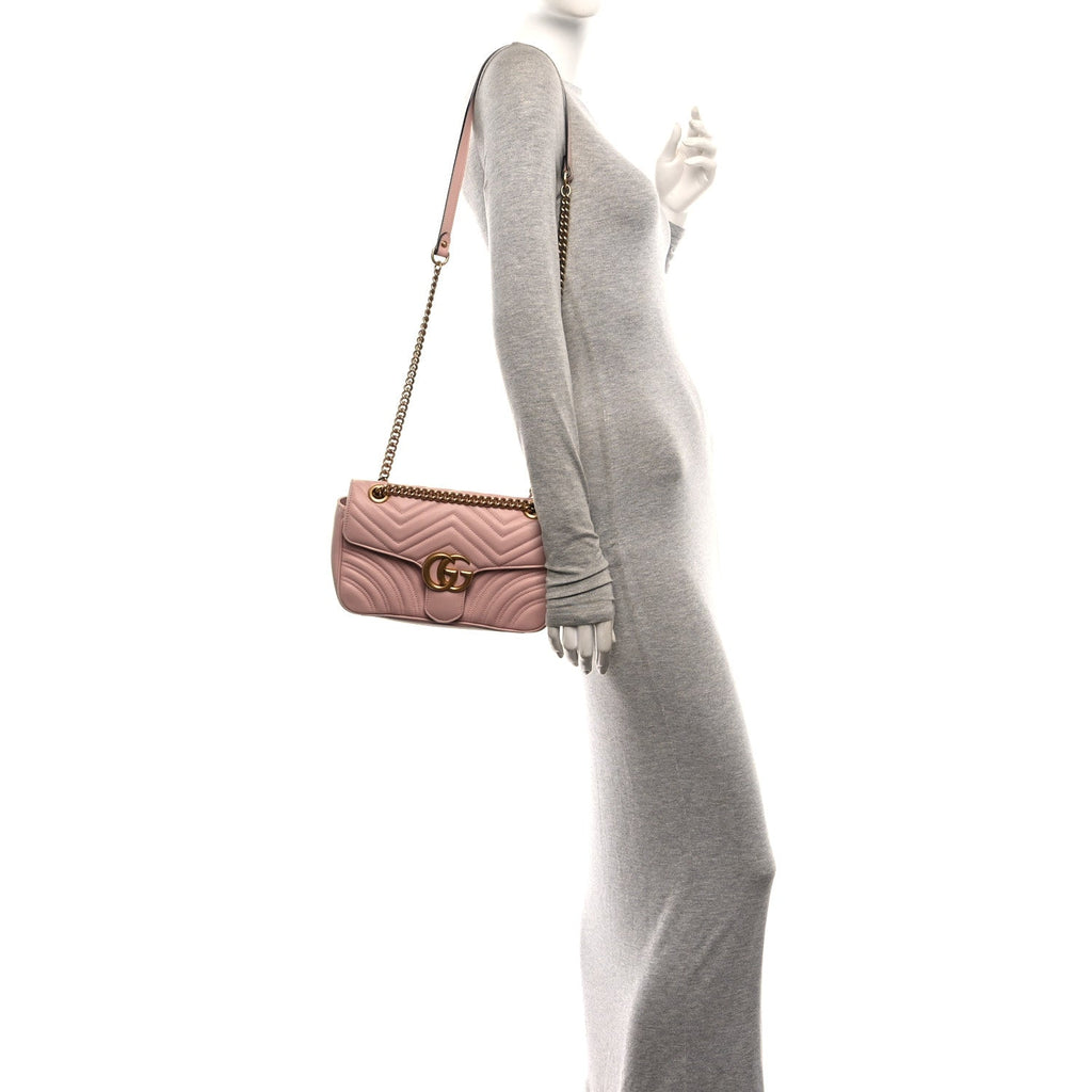 Gucci Calfskin Matelasse Small GG Marmont Shoulder Bag Perfect Pink