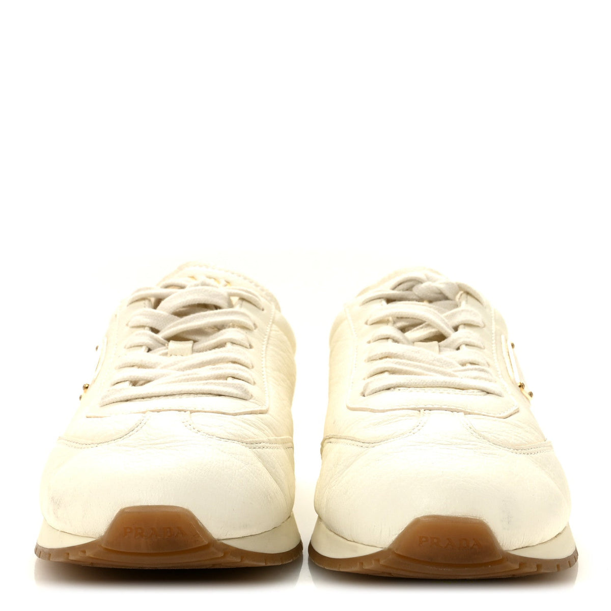 Prada Calfskin Metal Triangle Logo Women's Sneakers 40 Neutral