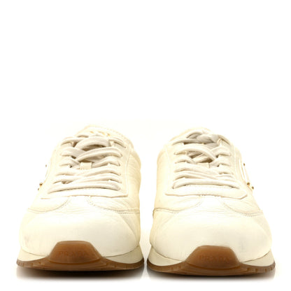 Prada Calfskin Metal Triangle Logo Women's Sneakers 40 Neutral