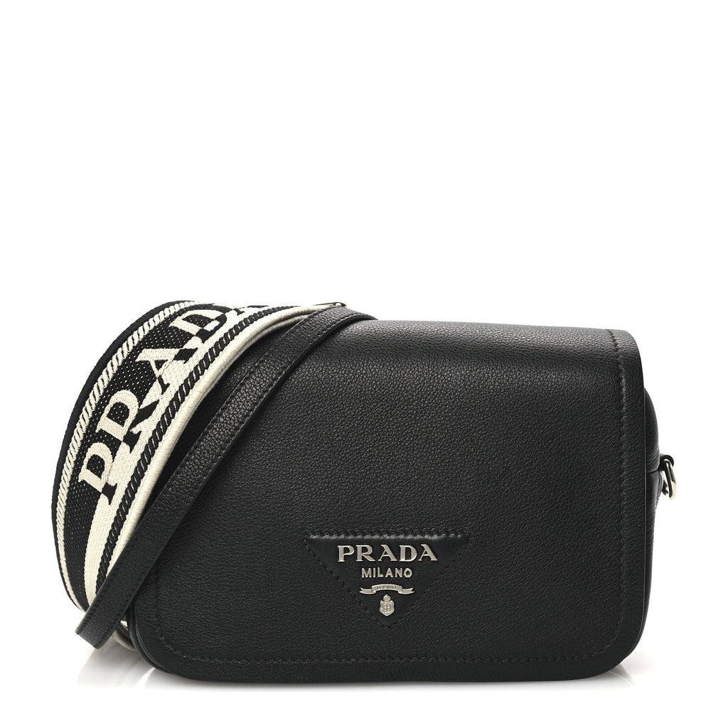 Prada Vitello Daino Soft Flap Crossbody Black