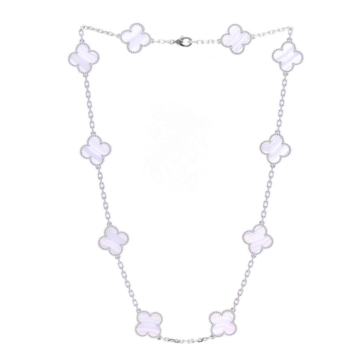 18K White Gold Chalcedony 10 Motifs Vintage Alhambra Necklace