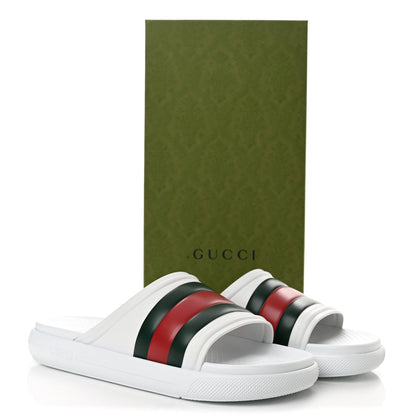 Gucci Rubber Web Men's Slide Sandals 12 White Green Red