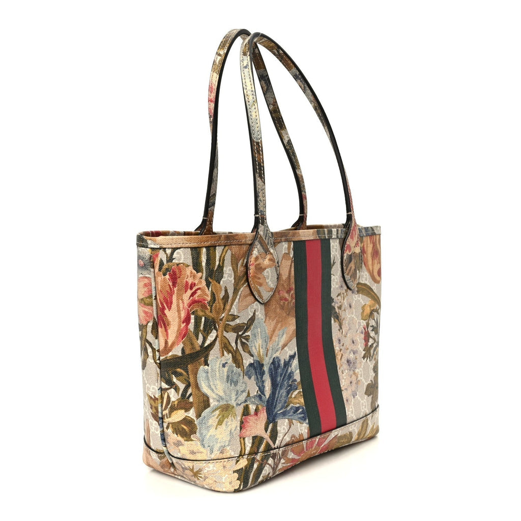 Gucci GG Supreme Monogram Flora Small Ophidia Tote Beige White