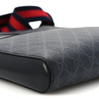 Gucci GG Supreme Calfskin Web Flat Messenger Bag Black Grey