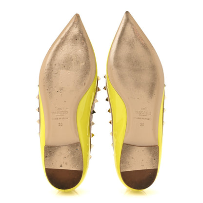 Valentino Garavani Patent Leather Women's Rockstud Flats 38 Acid Yellow
