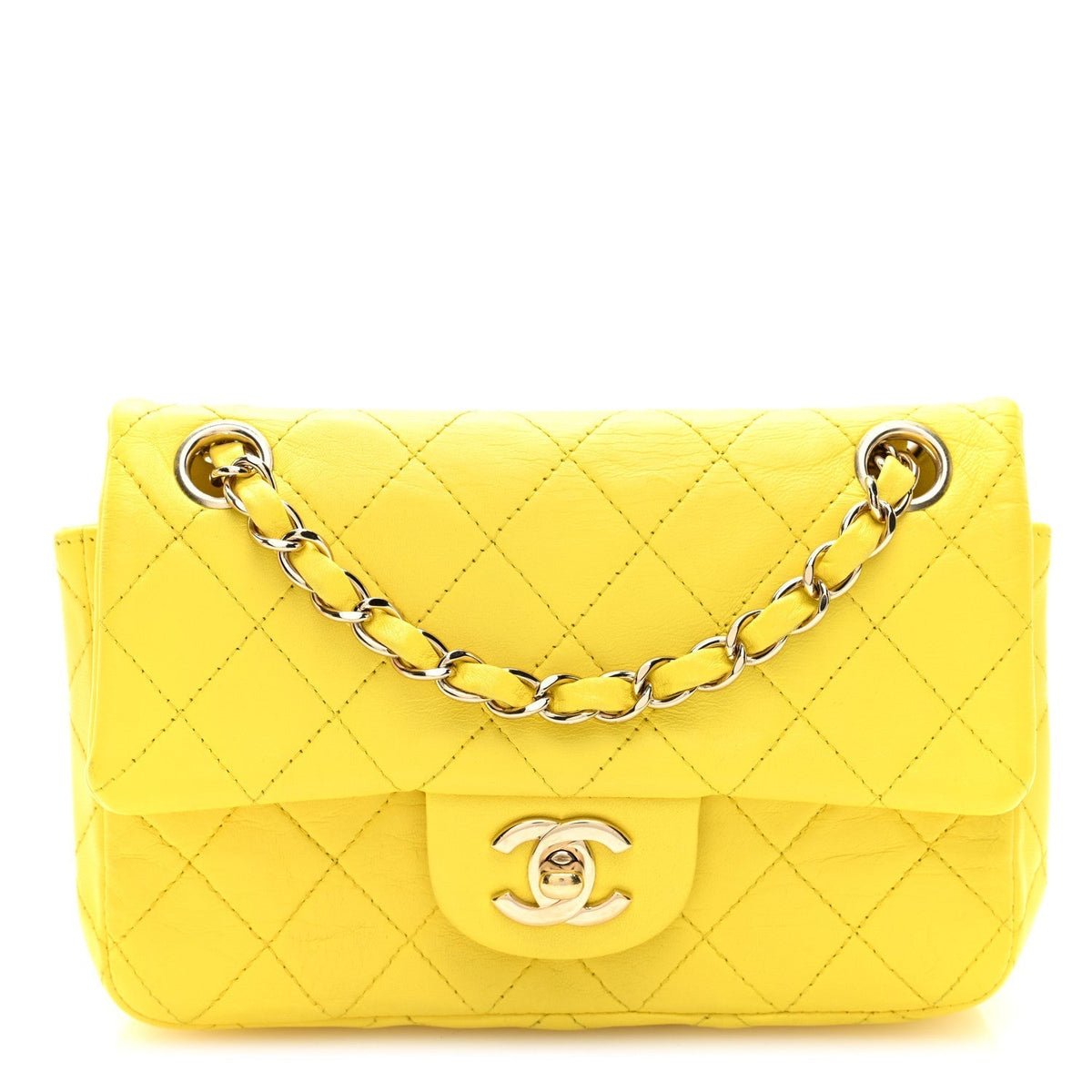 Chanel Lambskin Quilted Mini Rectangular Flap Bag Yellow