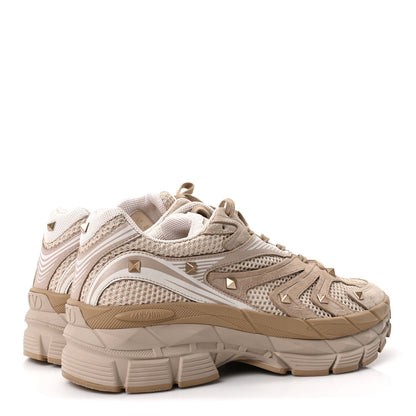 Valentino Garavani Mesh Calfskin Women's Rockstud Platform Sneakers 41 Poudre