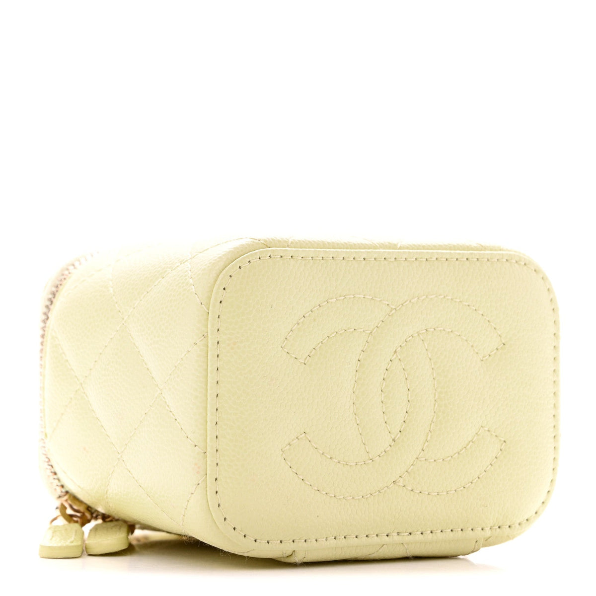 Chanel Caviar Quilted Mini Vanity Case With Chain Light Yellow