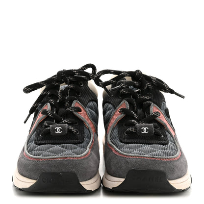 Chanel Fabric Calfskin Suede Women's CC Sneakers 36.5 Grey Pink